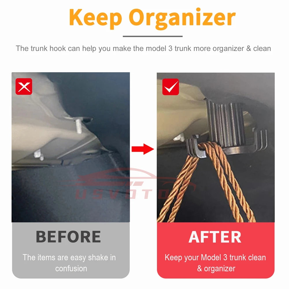 USVOTOV For Tesla Model 3 Highland 2025 2024 Trunk Hook Grocery Bag Holder Car Pendant Luggage Organizer Interior Accessories