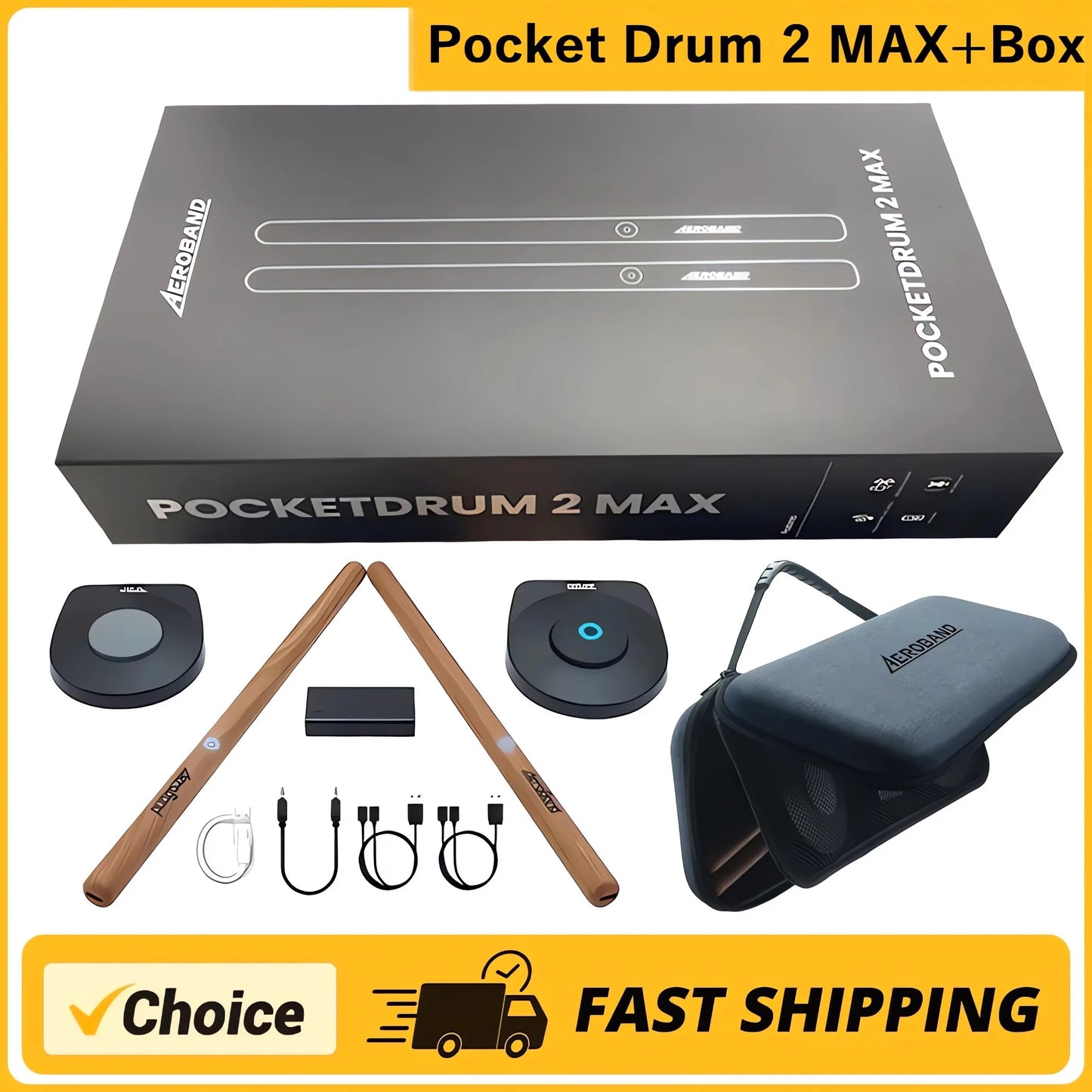 2024 New Pocket Drum 2 MAX Somatosensory Digital Electronic Air Drum Stick Set Drumsticks & Foot Pedals & Bluetooth Adapter