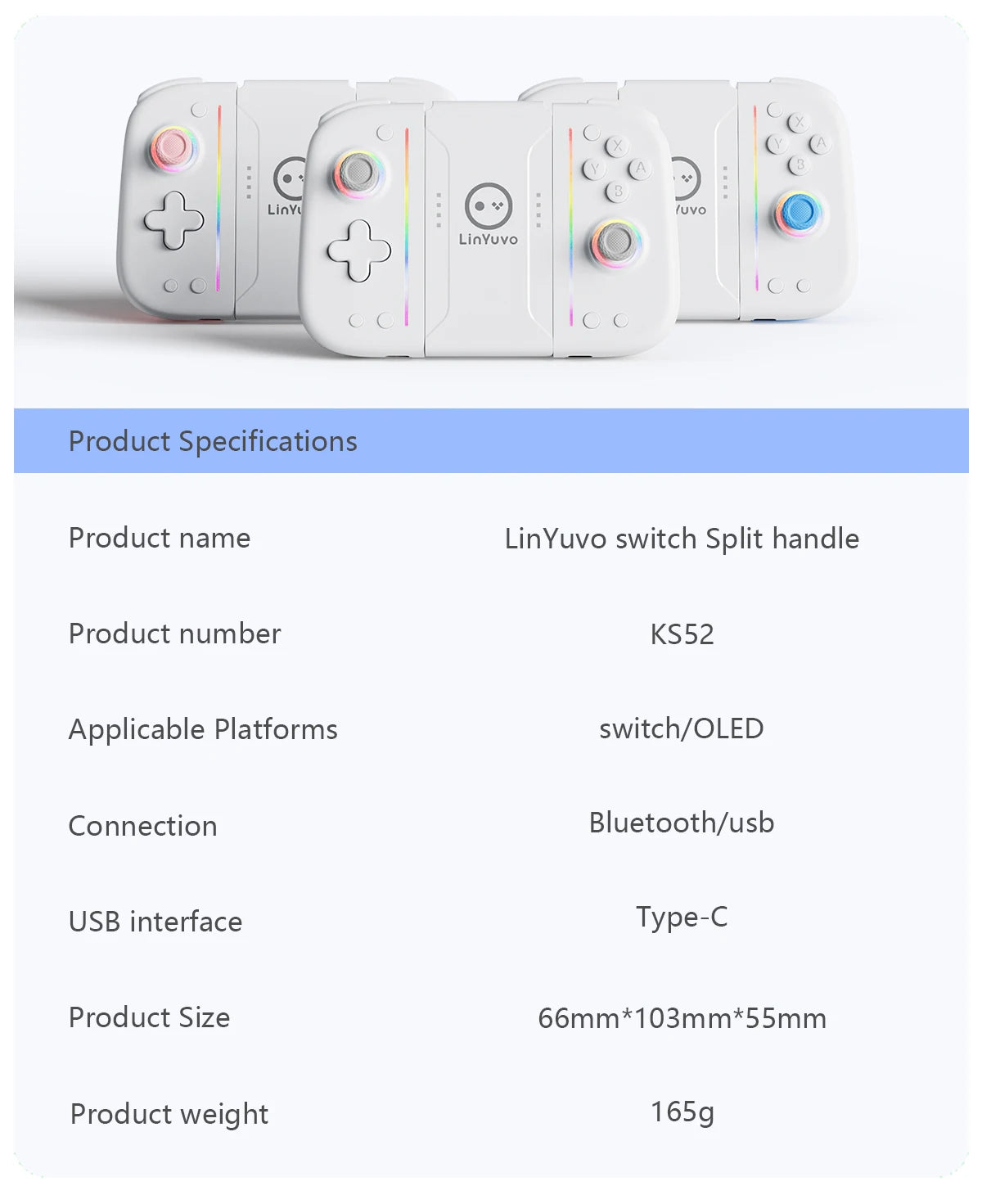 LinYuvo Wireless Switch Controller KS52 for Nintendo NS/OLED,Wireless Joypad Controller with Adjustable Vibration&Large Battery
