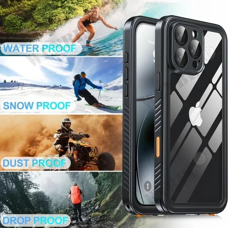 IP68 Waterproof Case For iPhone 16 15 14 13 12 Pro Max Full Body Protective Cover Swim Underwater Diving Magsafe Magnetic Fundas