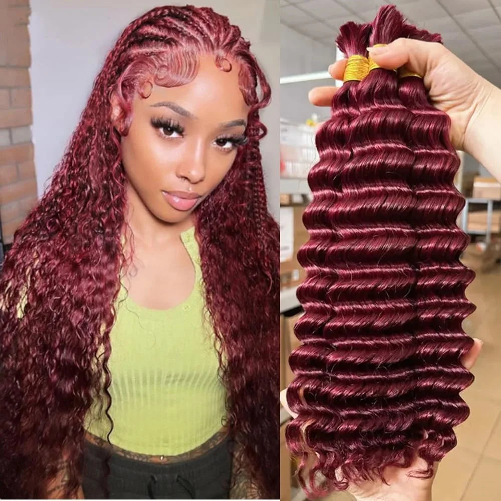 Boho Braids Human Hair Curly Bulk Hair For Braiding Burgundy No Weft Curly Hair Bundles Honey Blonde for Boho Braid Hair