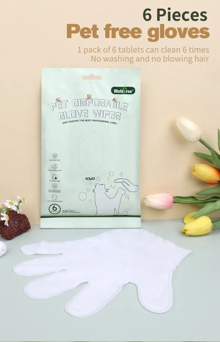 6pcs Pet Disposable Gloves Dog Bath Cleaning Wipes Mild Deodorizing Full Body Special Cleaning Gloves Cat Grooming Supplies