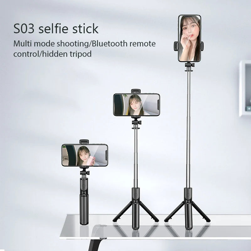 S03 Bluetooth Remote Control Selfie Stick with Tripod Self Timer Support Horizontal and Vertical Shooting Stand for Live Stream