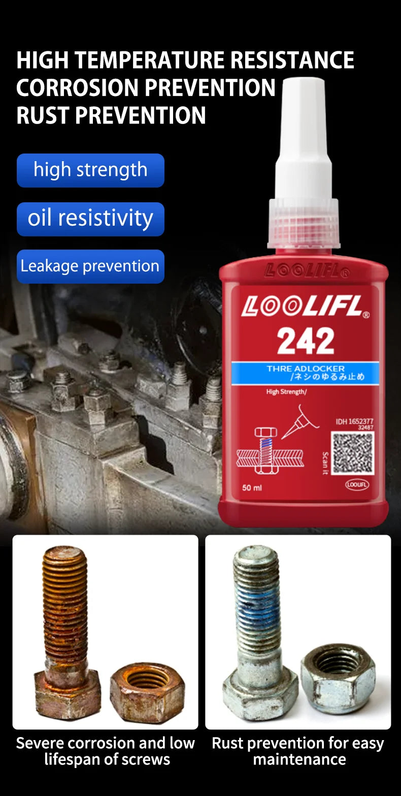50ml Thread Locking Glue 242 Screw Glue Tightening Screws Prevent Loosening Rusting Caulking Temperature Resistance Anaerobic