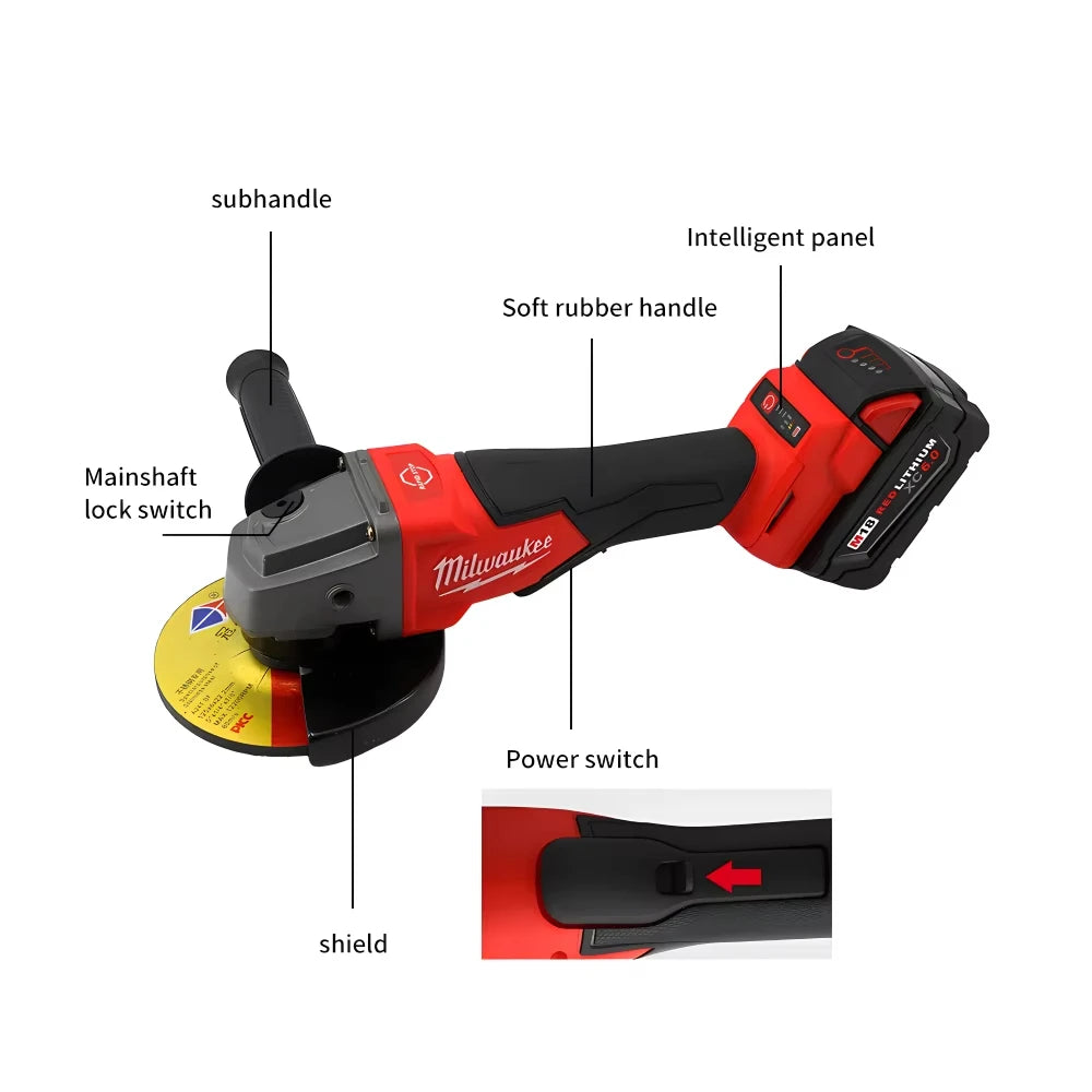 Milwaukee 125mm/100mm Brushless Angle Grinder 3 Gears Variable Speed Electric Cutting Machine 18V Cordless Polishing Machine