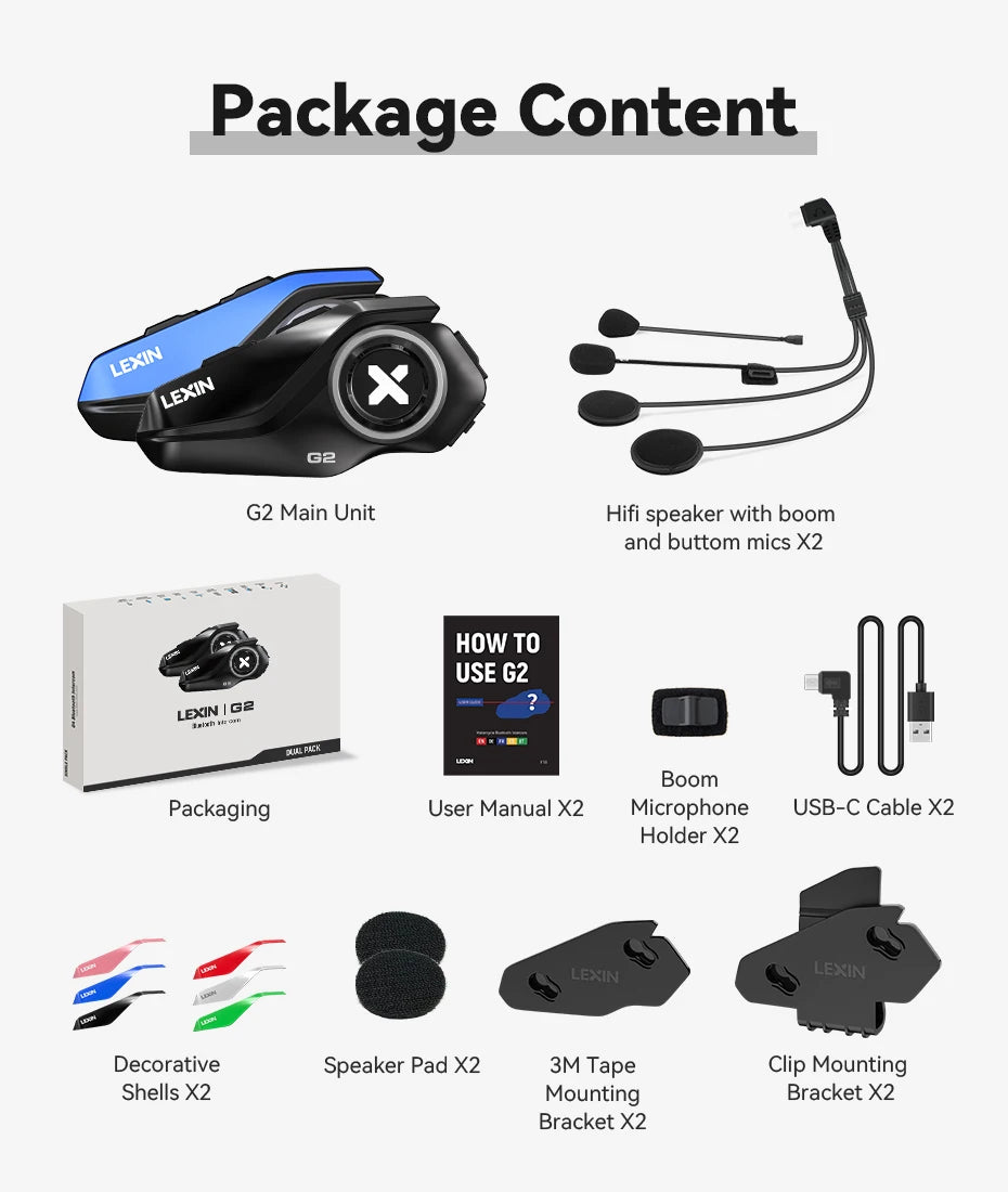 2023 Lexin-G2P Motorcycle Helmet Bluetooth Intercom  Up To Pair 6 Riders&Big Button Design Exchangeable Pattern Shell  120KM/H