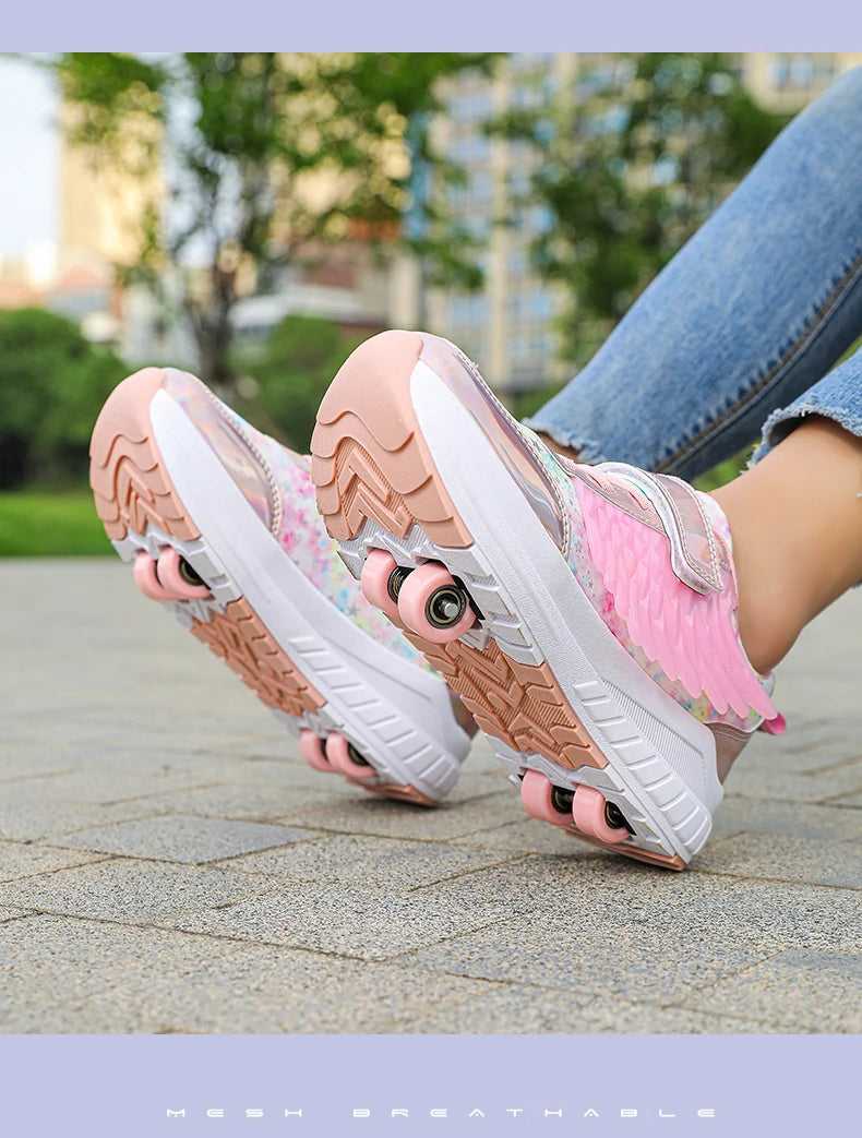 Kids Roller Skate Shoes Snickers With 4-Wheels Children Rollerskates Fashion Outdoor Sports Shoes Girls Boys Gifts