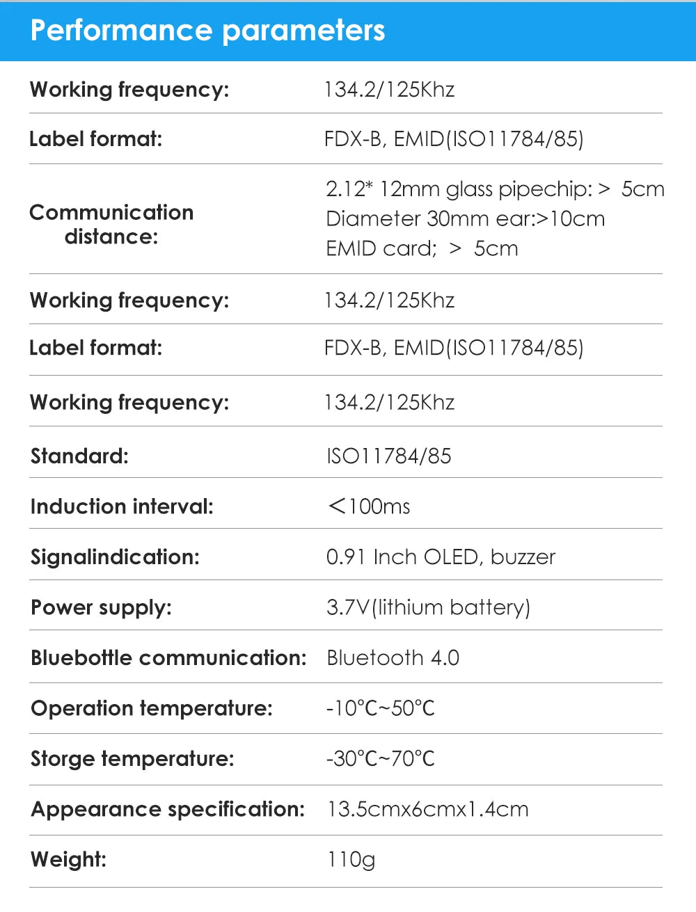 Handheld 134.2KHz 125kHz Animal RFID Reader Pet Cat Dog Microchip Scanner FDX-B Glass Chip USB/Bluetooth Tag Reader with Tags