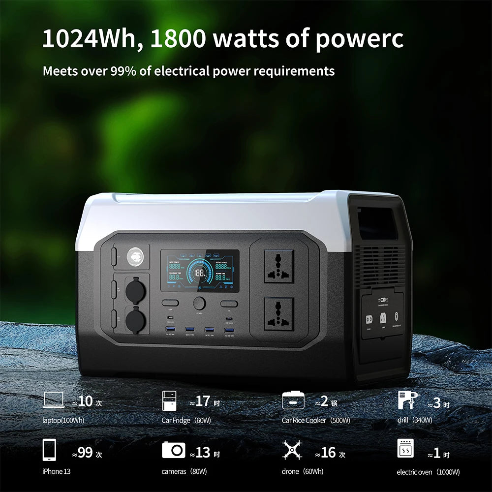 Portable Power Station 1800W 320000mAh AC 220V LiFePo4 Battery Power Bank Outdoor Power Supply Home Emergency Power