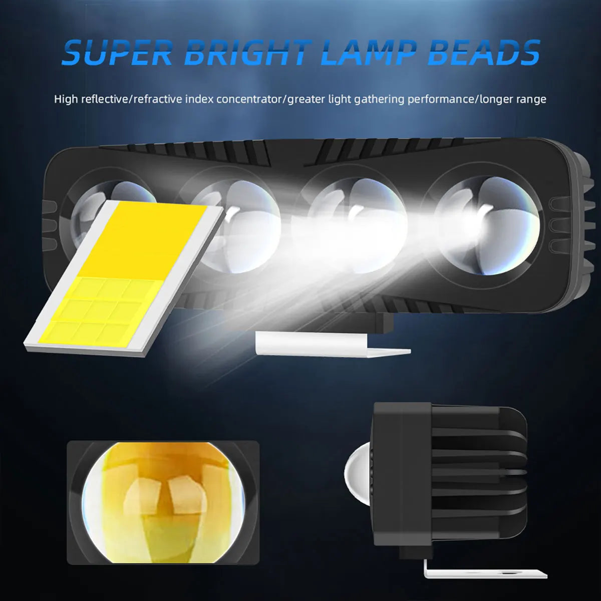 Motorcycle Headlight Additional Spotlights Dual Color 4 Lens Led Motorbike LED Fog Lamp Scooter SUV ATV Motorcycle Running Lamp