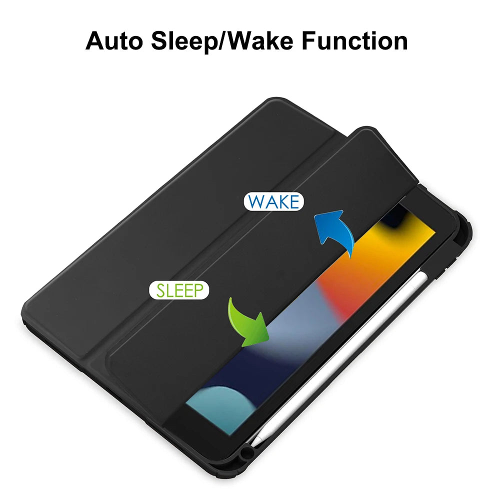 Flip Tablet Cover For iPad 10.2 inch 7th 8th 9th Gen 2019/2020/2021 Air 3 2019 Pro 10.5 inch Acylic Back Case With Pencil Holder
