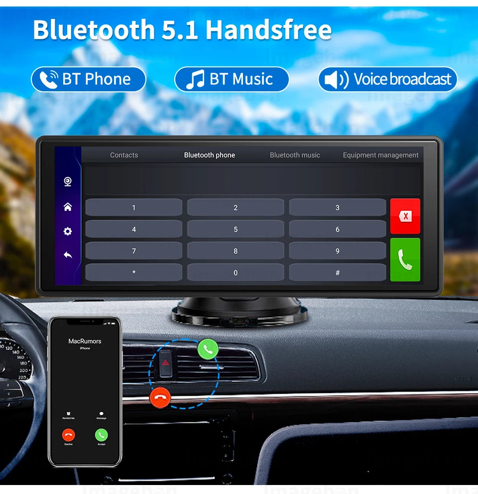 Imagebon 10.26 Inch Android 13 8 Core Rearview Mirror Camera CarPlay & Android Auto Dash Cam 5G WiFi Bluetooth GPS Navigation