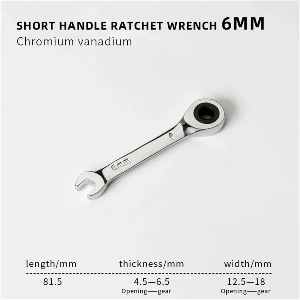 Short Handle Ratchet Spanner 6/7/8/9/10/11/12/13/14/15/16/17/18/19mm Fix Head Ratcheting Wrench Professional Spanner Hand Tools