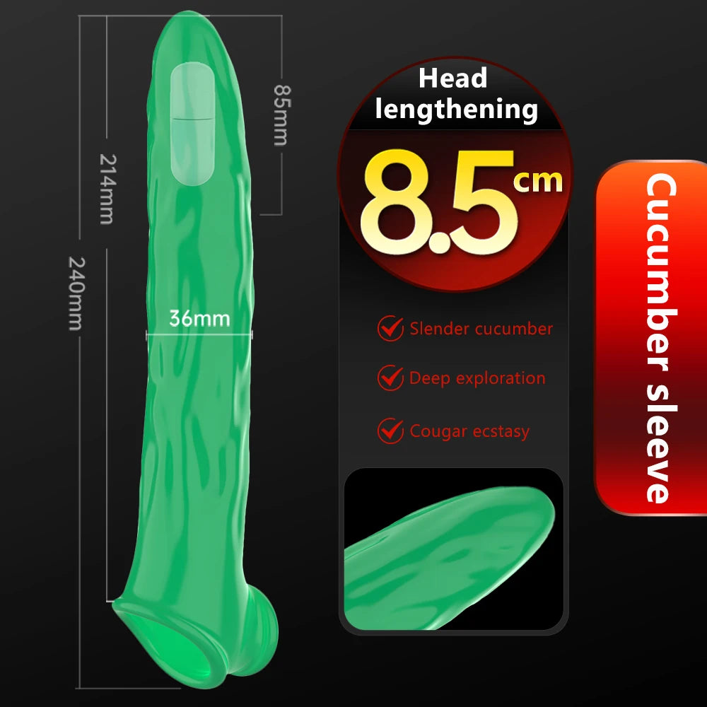 Vibrating Penis Sleeve Extension Condom Dick Glans Enlargement Cock Rings Delay Ejaculation Adult Goods Sex Toys For Men Couples