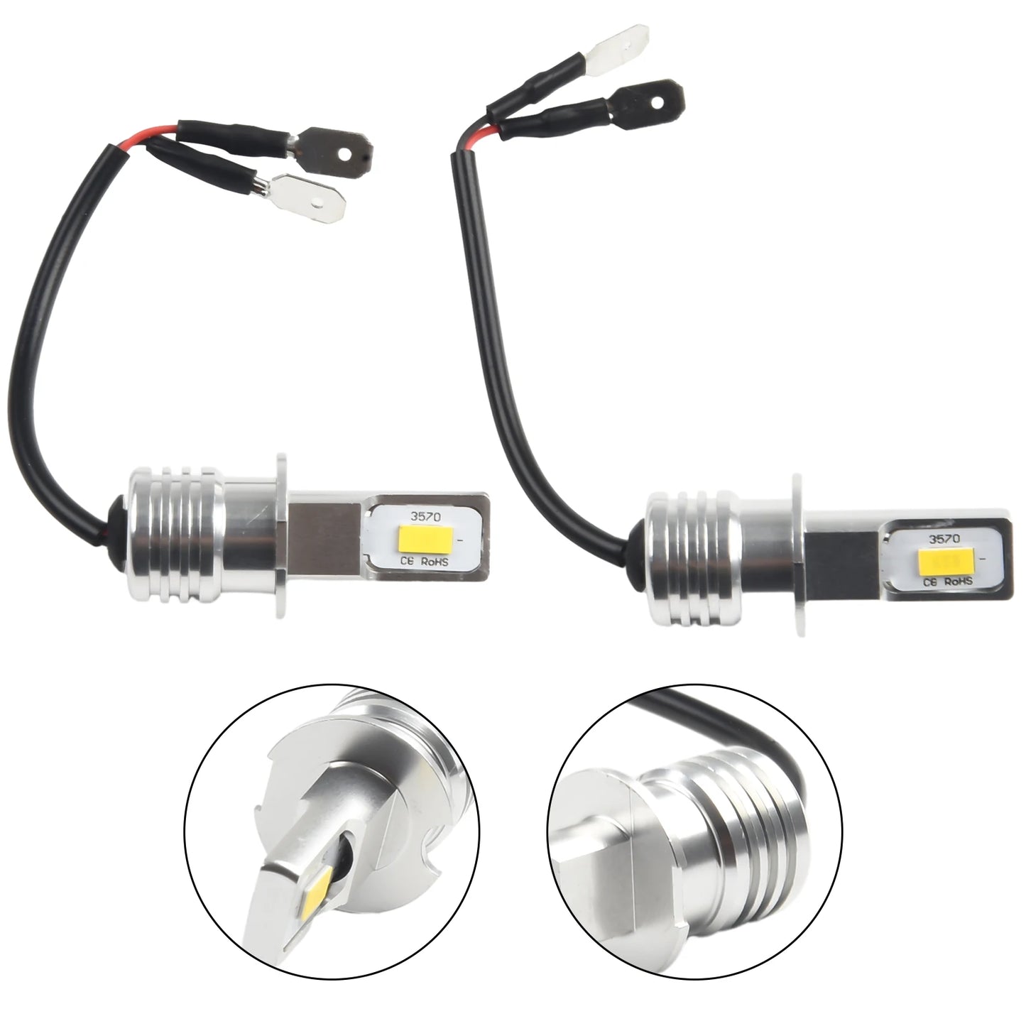 2Pcs H3 Car LED Fog Light Bulb Conversion Kit Super Bright Yellow DRL Lamp 3000K 80W 50000H 2000LM Auto Beam Fog Lamp