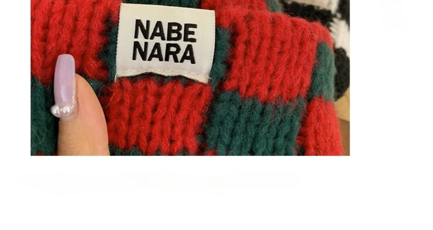 Luxury Brand Chessboard Plaid Knitted Hat Women Winter New Big Size Hat Warm Beanies Skullies Green Red Xmas Christmas Hat