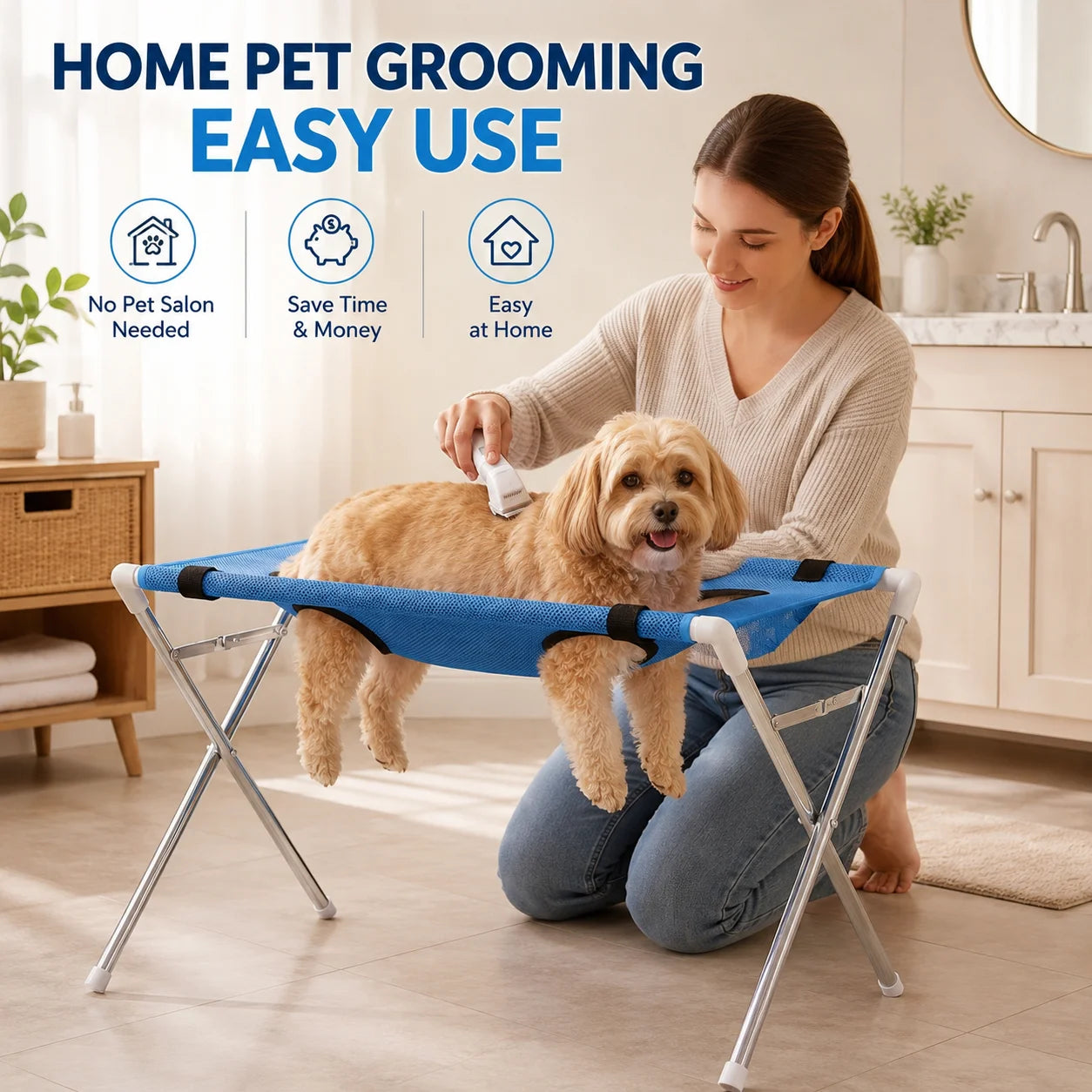 Pet Grooming Hammock Stand Foldable Dog Cat Nail Clipping Harness Stainless Steel Portable Breathable Mesh Grooming Care Tool