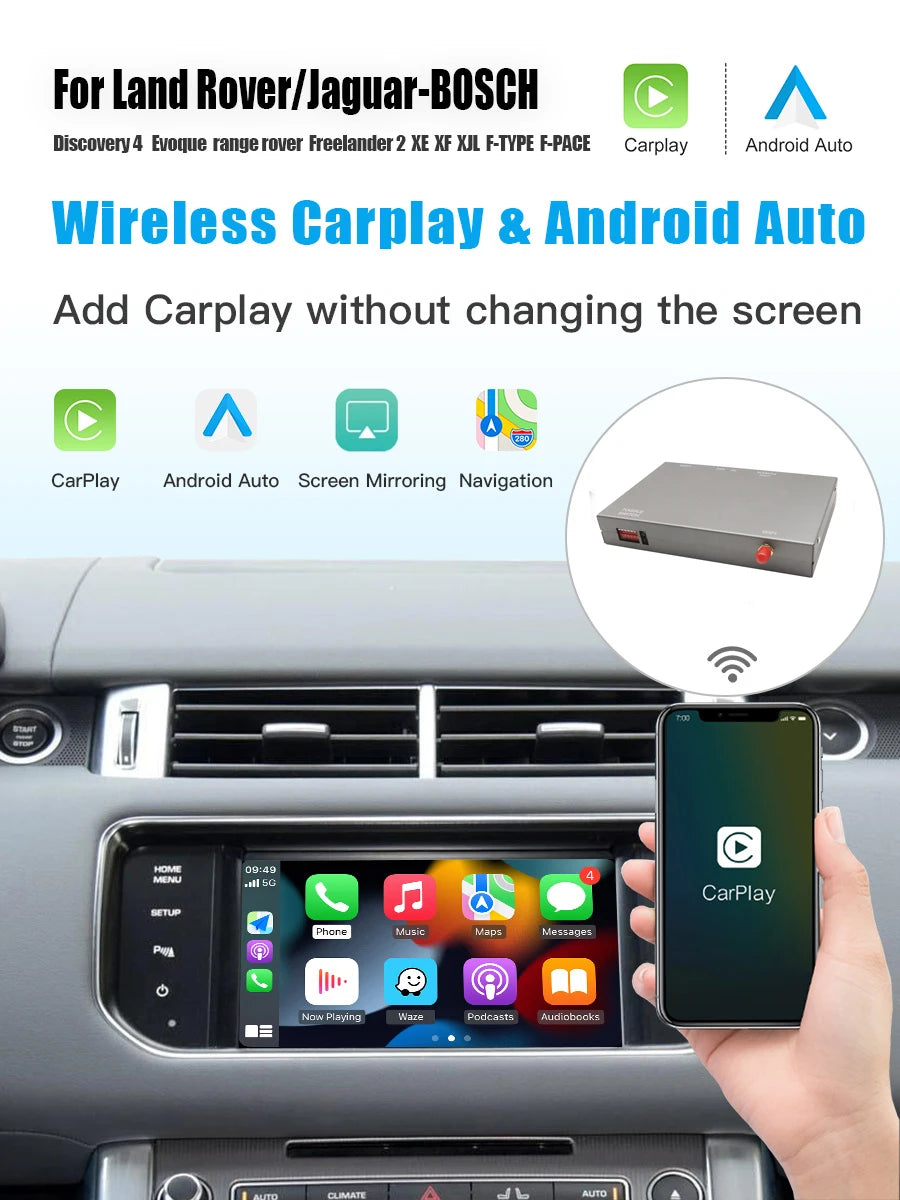 AUTOABC  Wireless Carplay Android Auto Fits For Land Rover Jaguar Bosch Discovery4 Evoque Freelander2 XE XF XJL Mirroring