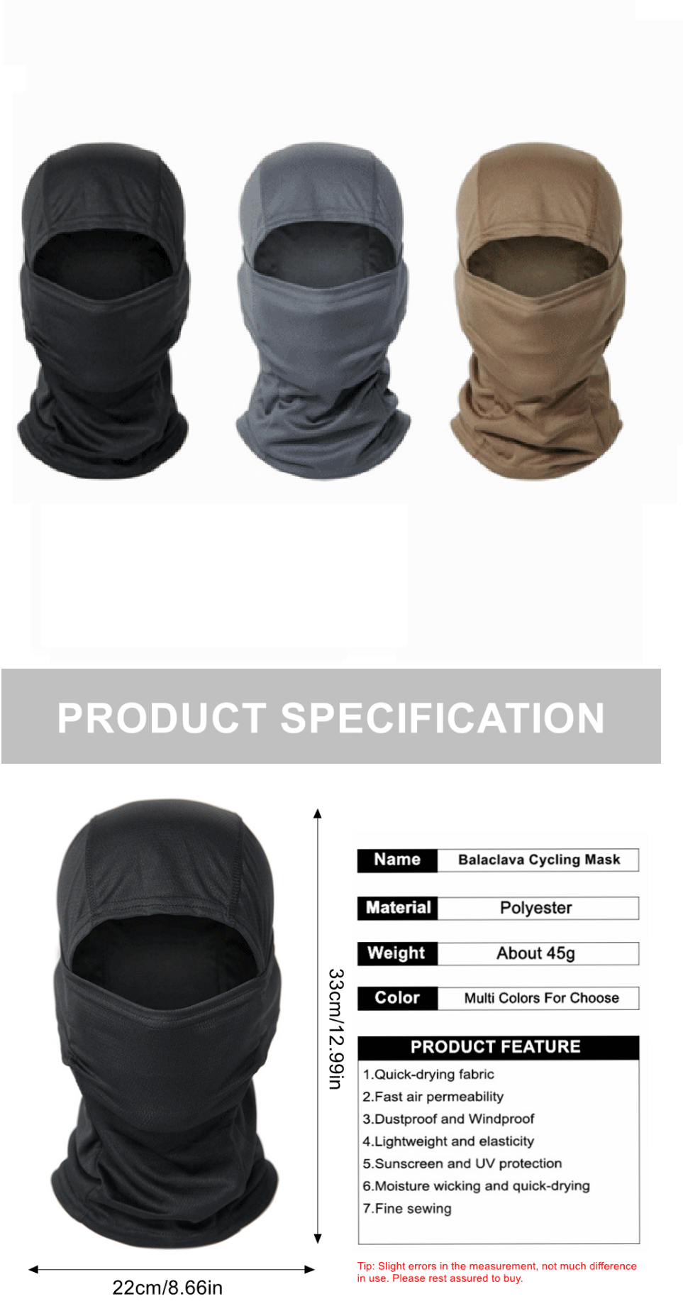 Camping sun protection Tactical Balaclava Bicycle Riding Windproof Full Cover Outdoor Hunting Hiking Head Warm Shield Ski Scarf
