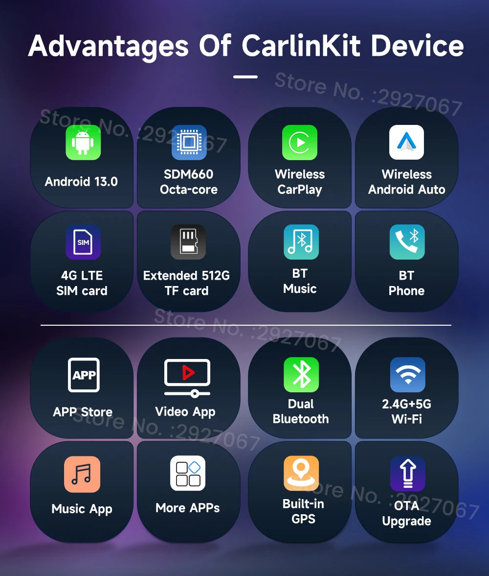 CarlinKit SDM660 Android 13 TV Box CarPlay Ai Box 8G+128G Wireless CarPlay Android Auto 4GLTE BT WiFi Streaming Box for OEM Car