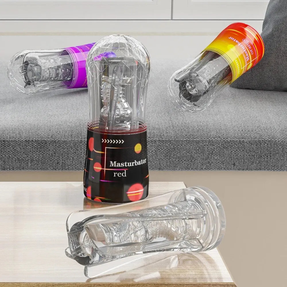 Male Masturbator Cup Soft Silicone Pussy Transparent Vagina Adult Goods Endurance Exercise Vacuum Pocket Cup for Adults Sex Toys