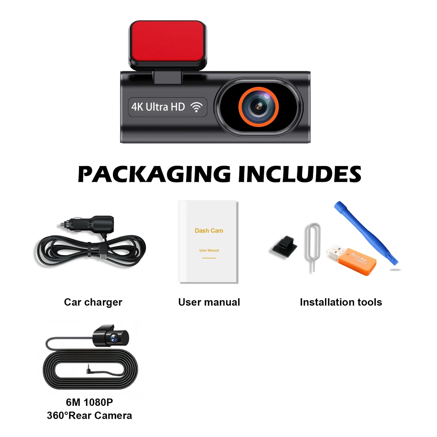 Aprilboy 4K WIFI Dash Cam Mini CAR DVR Front and Rear Dual Lens With 1080P Black Box Room Night Vision Camera Parking Monitor