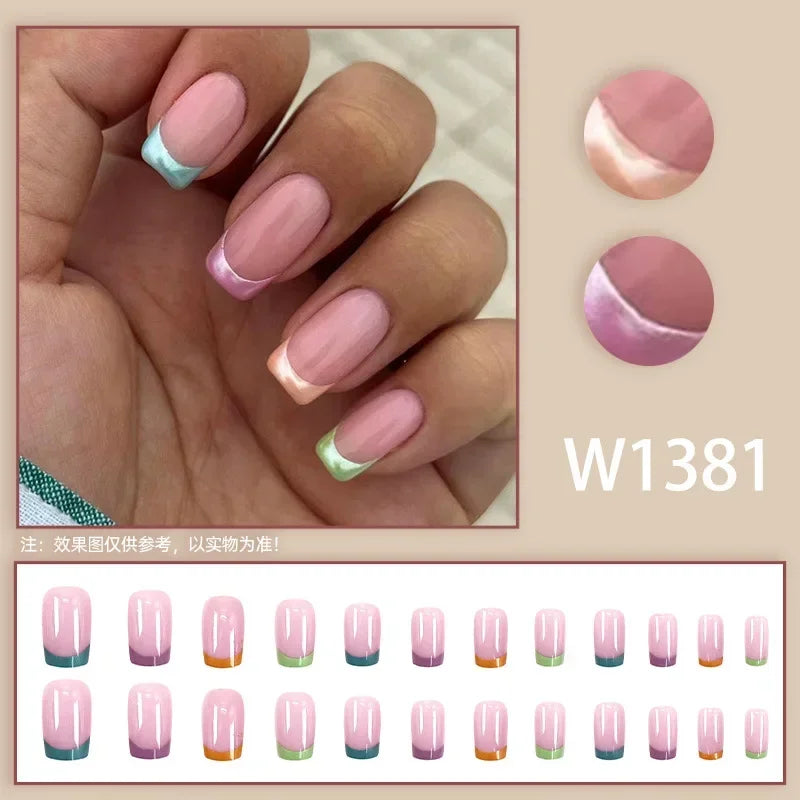 Black Ink Style Fake Nail with Jelly sticker Press on False Nails Wearable Round Head Oval Full Cover Nail Tips