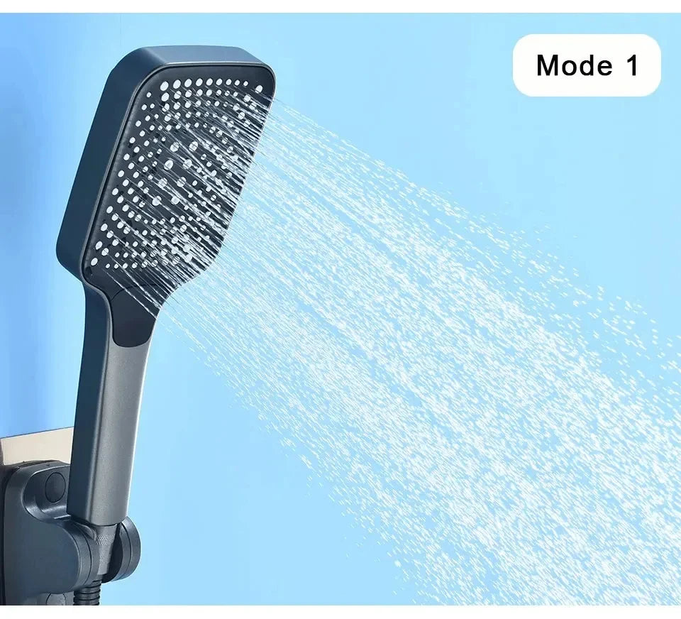 Gray Waterfall Bathtub Faucet With Hand Shower Brass Chrome Wall Mounted Bathroom Shower Mixer Tap Full Shower system Set