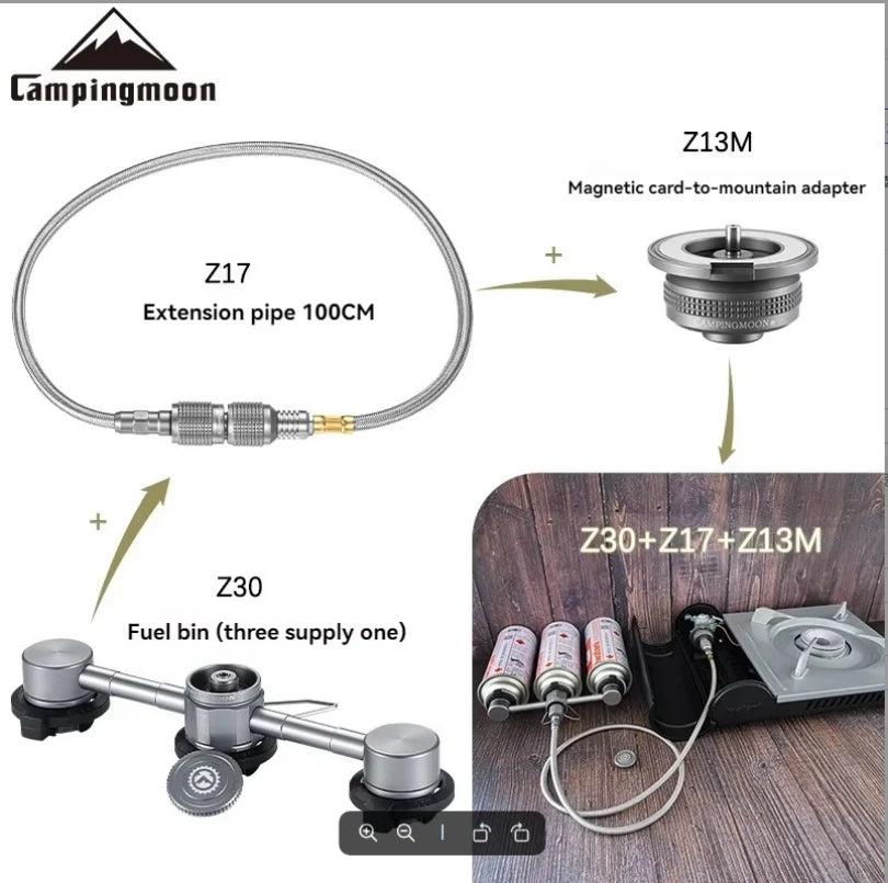 CAMPINGMOON 3 in 1 Butane Adapter Extension Hose Split Furnace Adapter Gasagnetic Suction Head Connector for Camping CAMPINGMOON