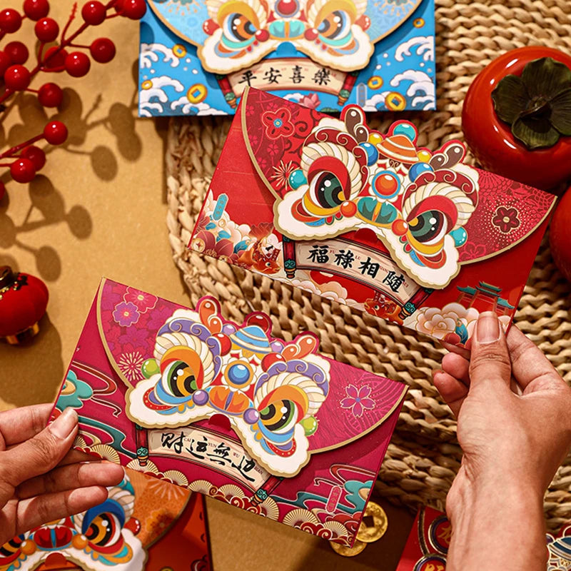 4PCS 2024 Chinese New Year Red Envelopes Cartoon Dragon Year Hongbao Spring Festival Money Pockets Wedding Lucky Packets