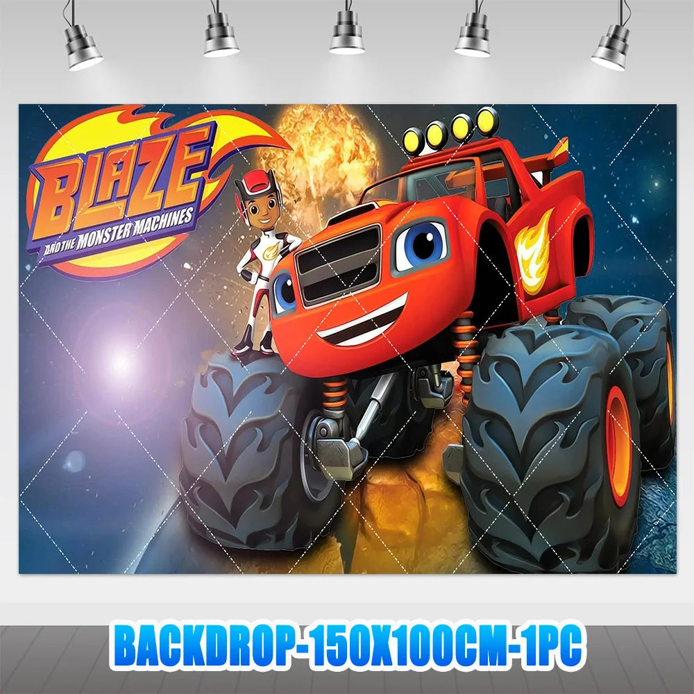 Blaze Monster Machines Theme Birthday Party Supplies Decor Cartoon Truck Balloon Banner Backdrops Cupcake Topper for Kids Gifts