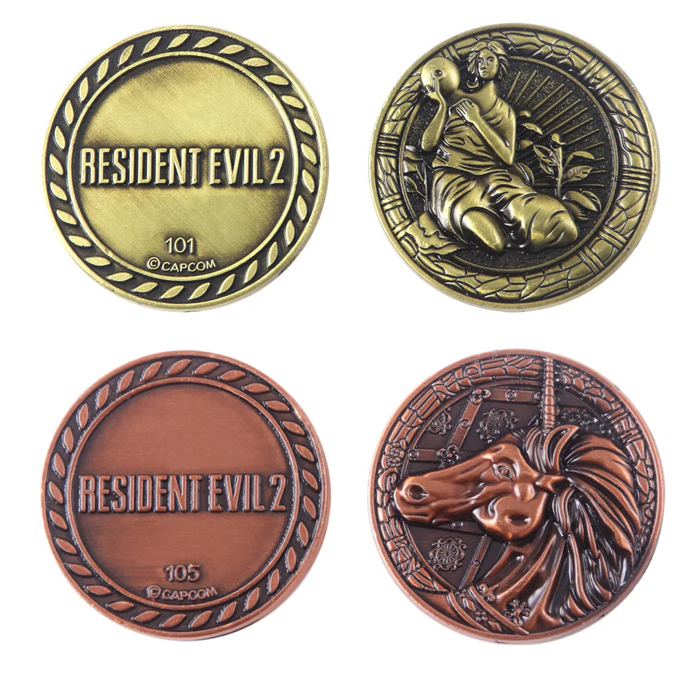 Game Residents Evils Commemorative Lion Statue Decryption Coins Keychain RPD Raccoon City Police Station Keyring Unisex Jewelry
