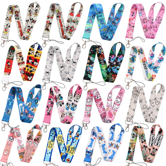 KKZ004 Mickey&Minnie Stitch Lanyard For Keys Keychain Badge Holder ID Credit Card Pass Hang Rope Lariat Phone Charm Gift