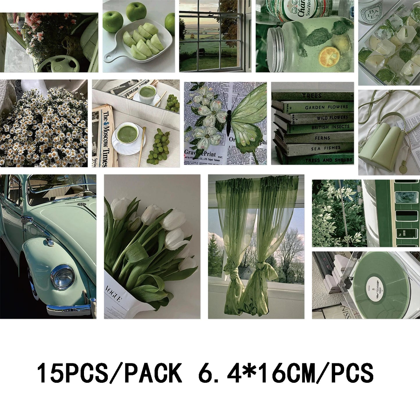 15PCS Green Summer Fresh Postcards Indoor Bedroom Wall Decoration Wall Stickers