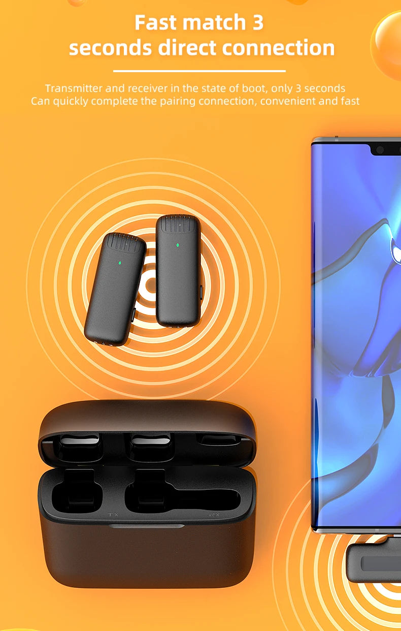 J13 Wireless Microphone With Charging Case For IPhone/iPad /Android Mini Wireless Tie Microphone Low Latency Plug and Play