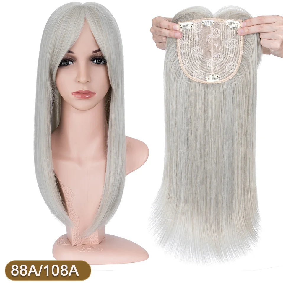Benehair 14'' 18'' Hair Toppers with Bangs for Women Synthetic 6x6 Top Hairpieces Wigs Long Striaght Clip in Hair Extension