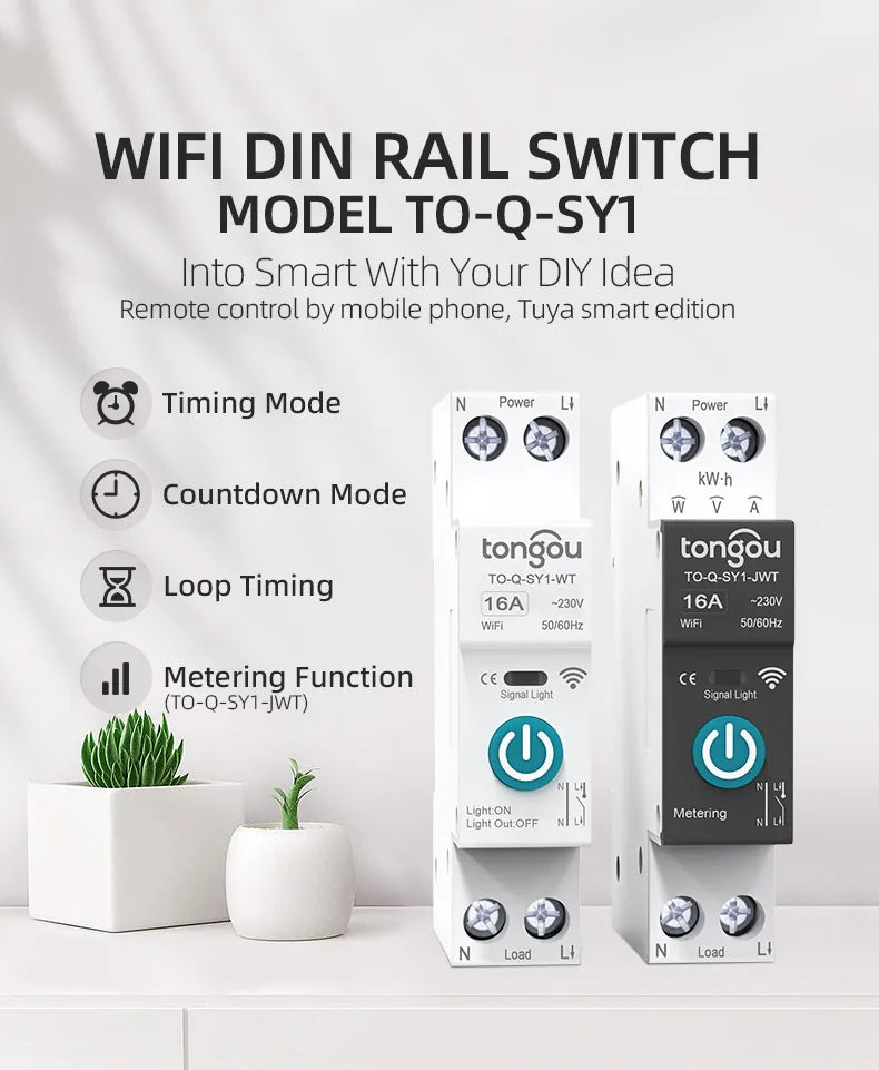 TUYA WIFI Smart Circuit Breaker Power Metering 1P 63A DIN Rail for Smart Home wireless Remote Control Smart Switch by APP TONGOU