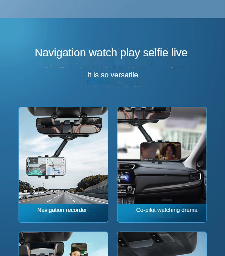 Car Phone Holder 360° Rearview Mirror Phone Holder Auto Rearview Mirror Seat Hanging Clip Bracket Cell Phone Holder for Car