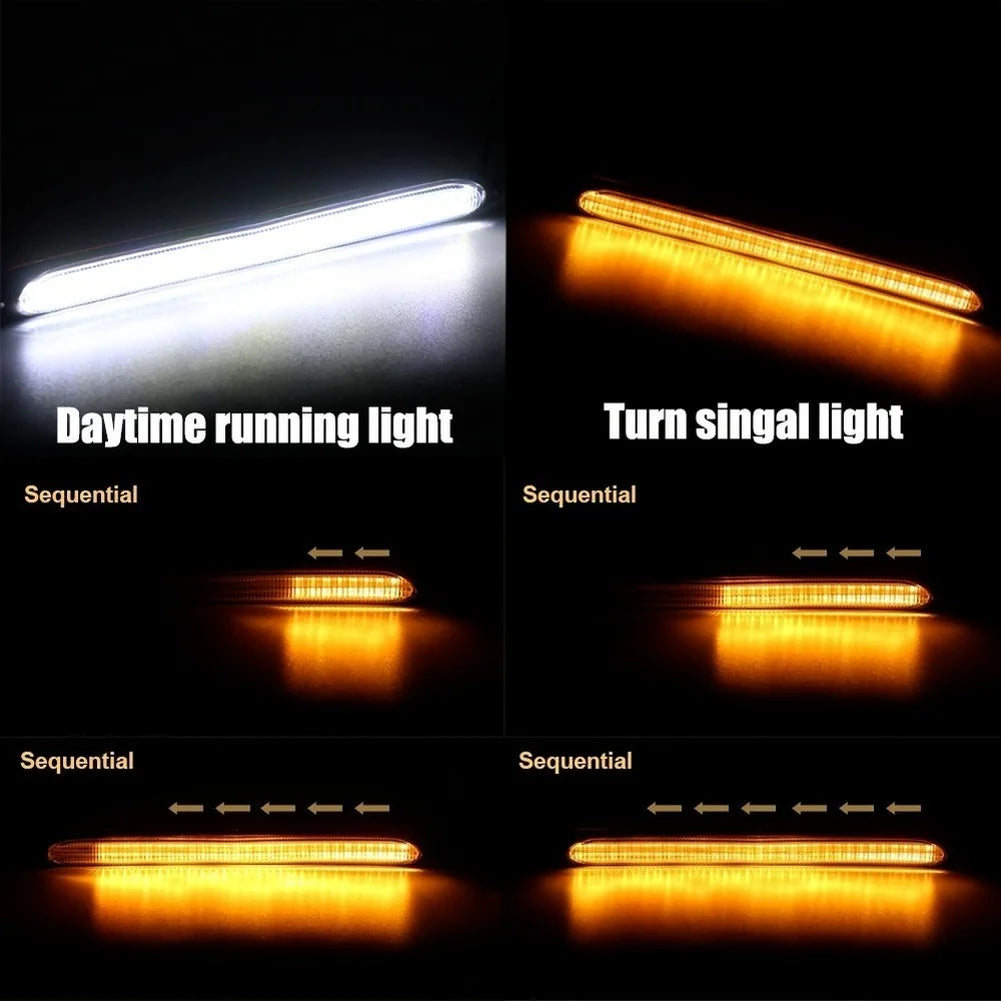 2Pcs LED Car DRL Daytime Running Lights Waterproof Universal 12V Auto Headlight Sequential Turn Signal Yellow Flow Day Light