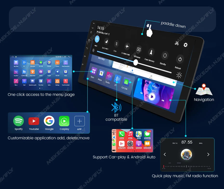 MEKEDE New Android System 7862 8Core DSP Car Multimedia for VW Toyota Universal Autoradio with Carplay RDS GPS BT 4G LTE 5G Wifi