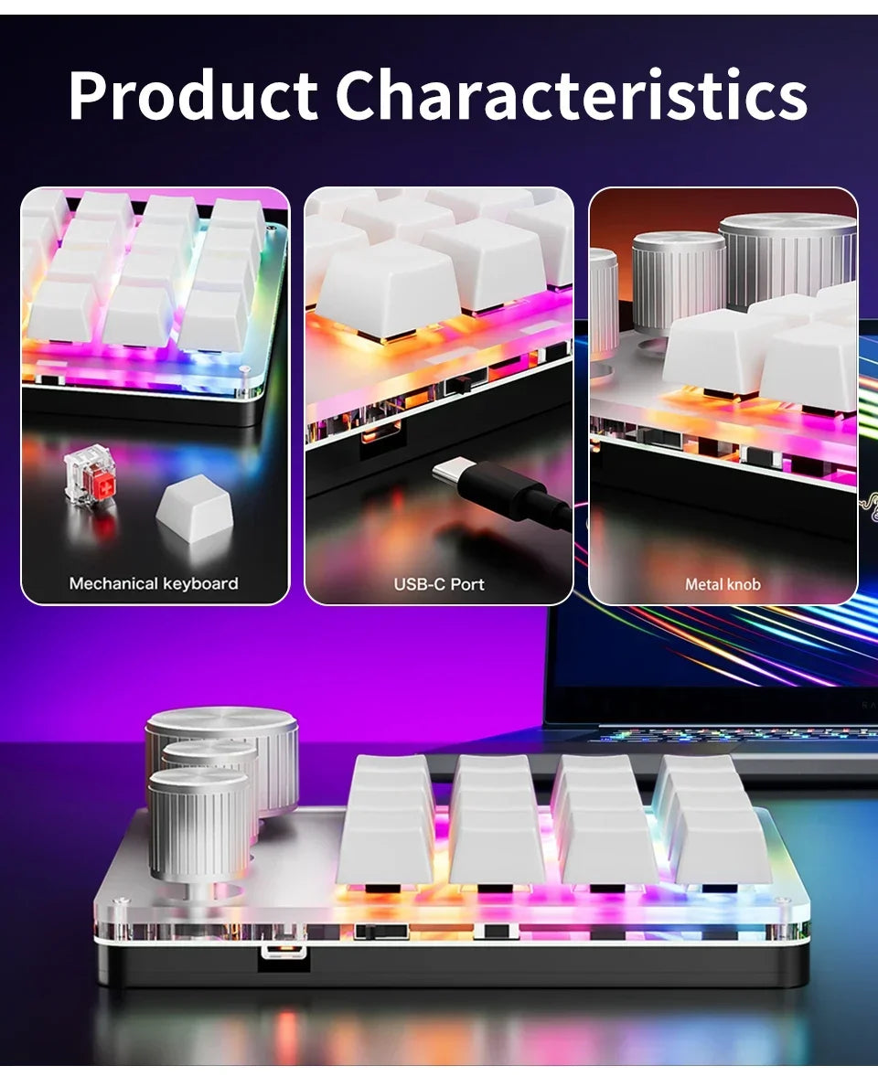 RGB Programming Macro Custom 16Key 3 Knob Bluetooth Keyboard Copy Paste Photoshop Gaming Keypad DIY Mechanical Hotswap Macropad