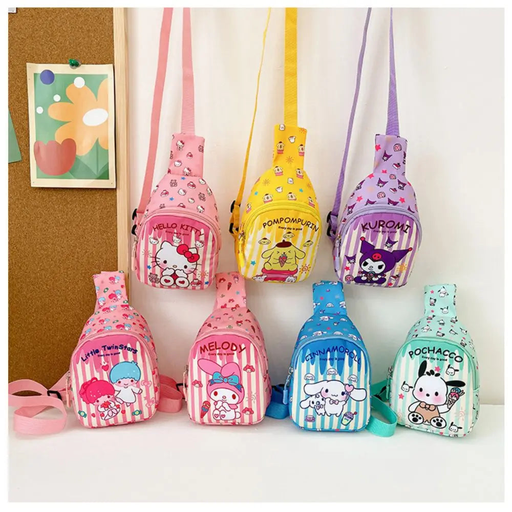 Hello Kitty Children Chest Bag Sanrio figure Kuromi Cute Coin Purse Shoulder Bag Boy Girl Cross Body Bag Fashion Messenger Bag
