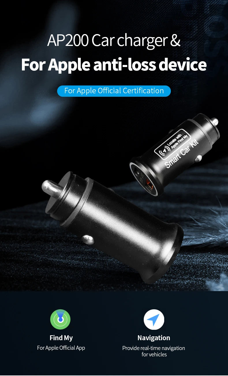 AP200 20W Universal Mini OBD GPS Locator Tracker Cigarette Lighter USB Type-C Adapter Hidden Find My Apple Official App