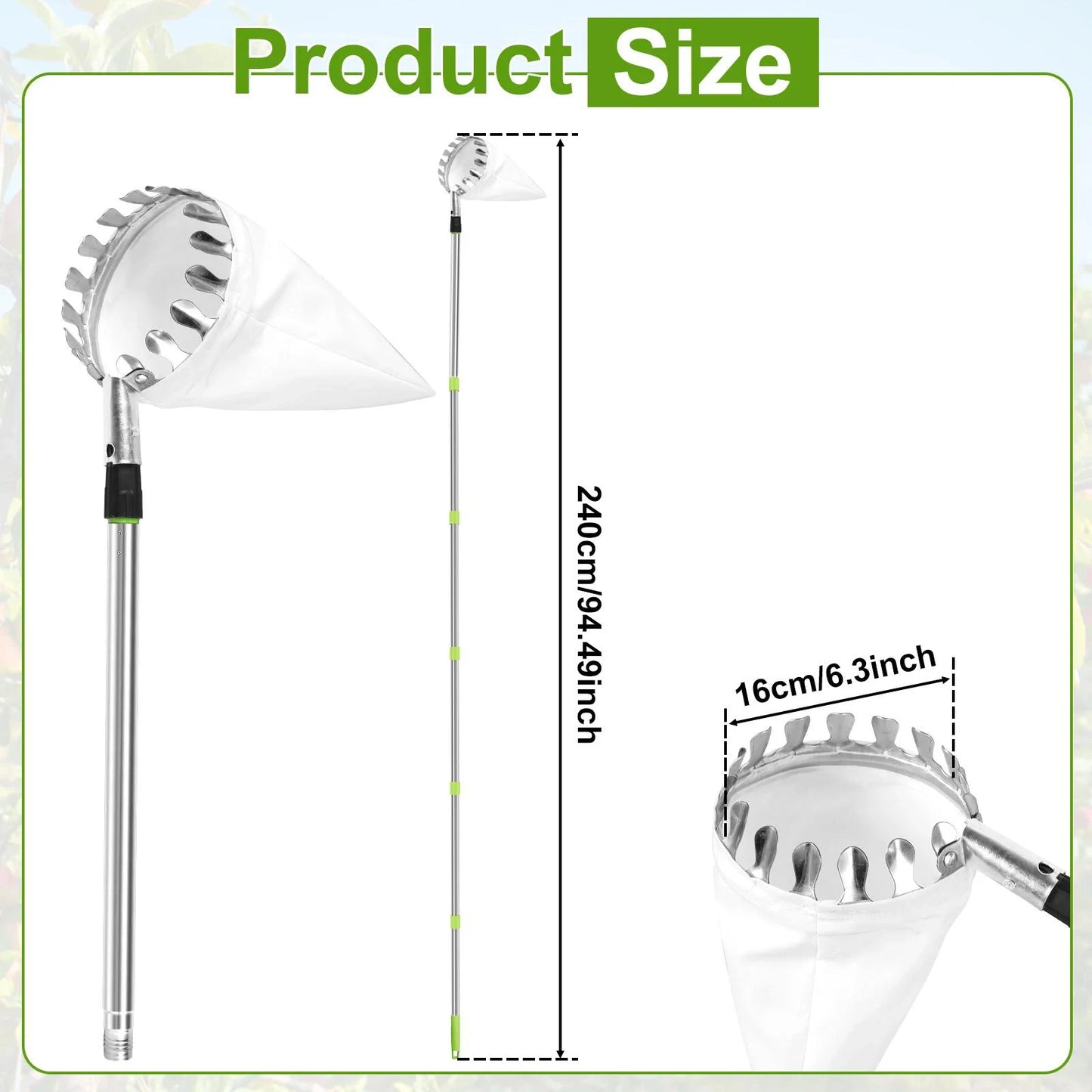 Fruit Picker Machine Stainless Steel Splicing Rod Fruit Picking Tools Pick Apple Pear Lemon and Avocado for Farm Orchard Tools