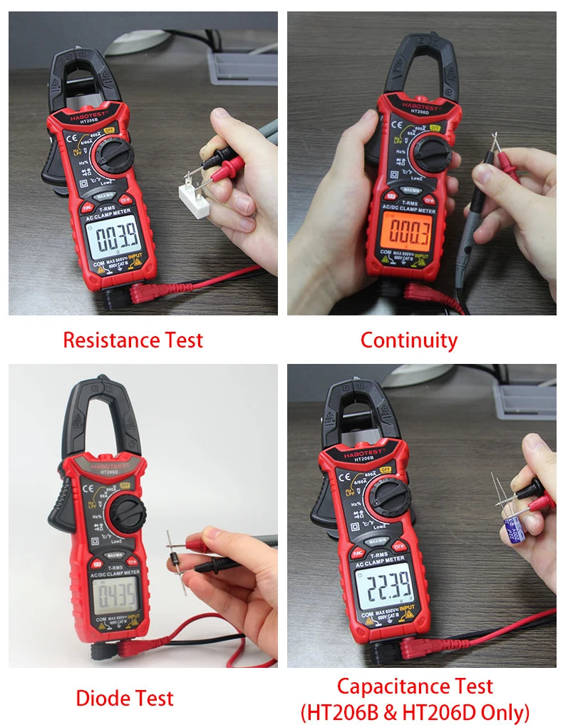 HABOTEST Digital Clamp Meter HT206A HT206B HT206D 600A AC DC Current Two-color Backlight NCV Voltmeter Ammeter With Leather Case