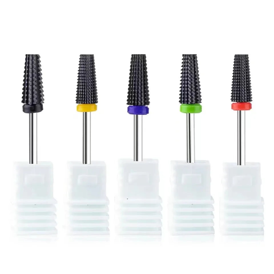 Black 5 in 1 Ceramic Nail Drill Bit For Electric Drill Machine 3/32" Shank Milling Cutter Fast Remove Acrylic Or Hard Gel