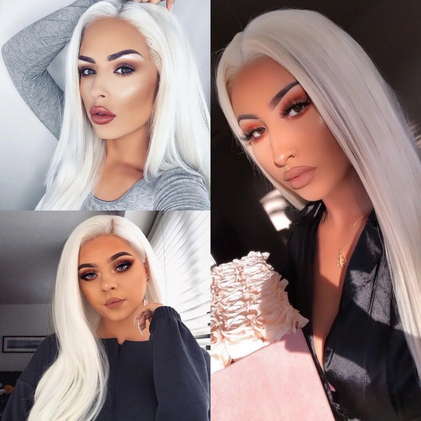 White Wig Straight Synthetic Lace Front Wig Glueless Wigs Ready to Wear Long White Wig Cosplay Snow White Colored Wigs for Women