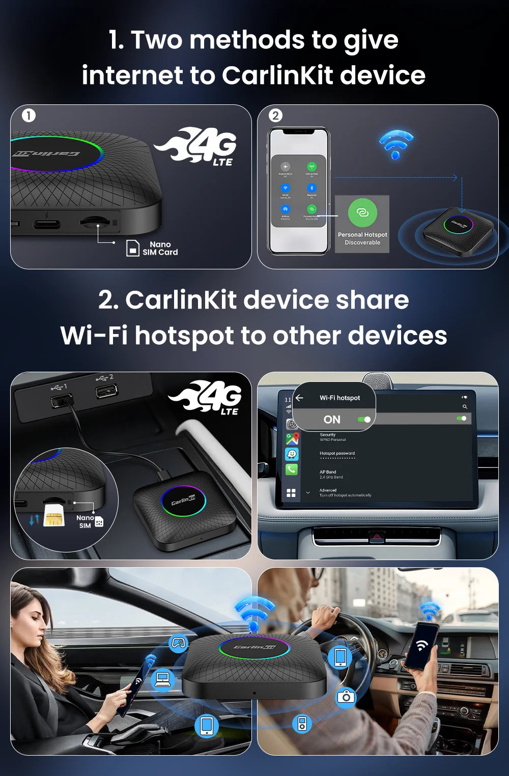 CarlinKit CarPlay Ai Box Android 13 SM6225 8 cores 8G+128G for Netflix Smart TV Box Wireless CarPlay Android Auto 512GB via TF