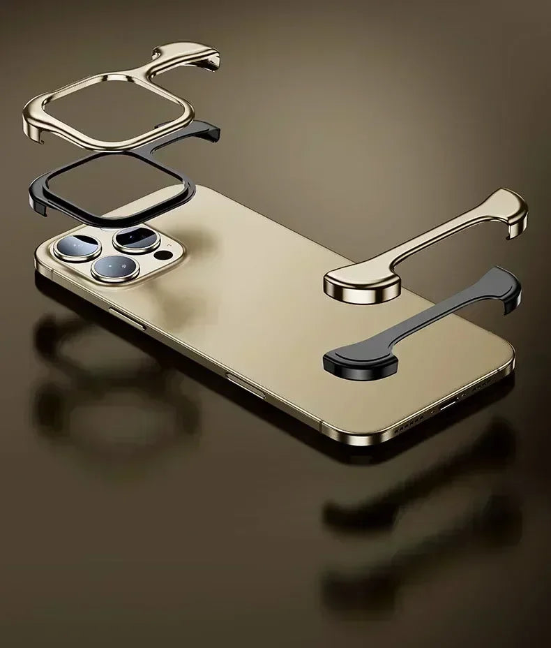 For iPhone Phone Minimalist Protective Shock Absorption Aerospace Grade Aluminum Shells Inlays Arc Pulse Aluminum metal Bumpe