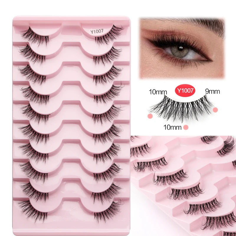 3/5/10Pairs Half False Lashes Natural Short 3D Cat Fake Mink Eyelashes Extension Winged Fluffy Wispy Faux Cils Clear Band Makeup